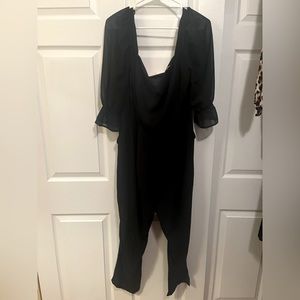 Black formal a-line neckline chiffon sleeve jumpsuit